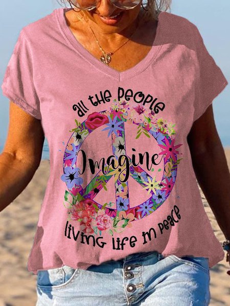 

V Neck Floral Tops, Pink, Tops