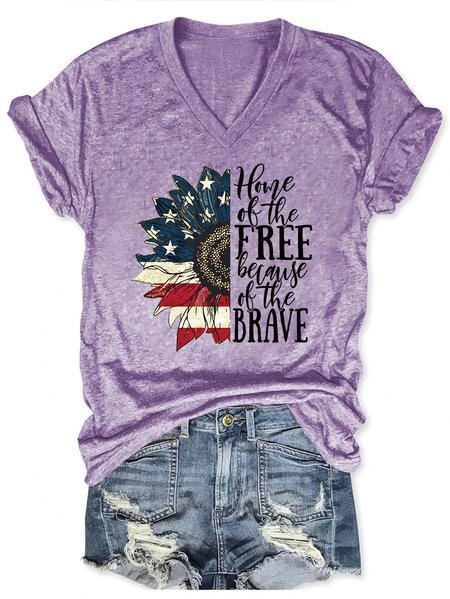 

Women American Flag Sunflower Home Of The Free Because Of The Brave Simple T-Shirt, Purple, T-shirts