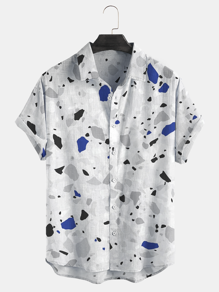

Cotton and linen style American casual gradient abstract texture linen shirt, As picture, Men's Floral shirt