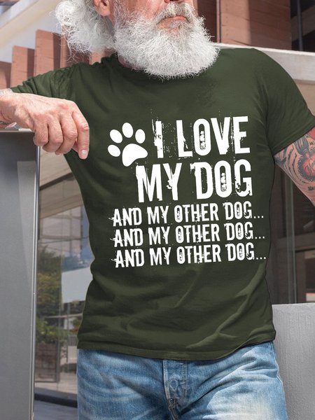 

Men Funny I Love My Dog Crew Neck Loose T-Shirt, Army green, T-shirts