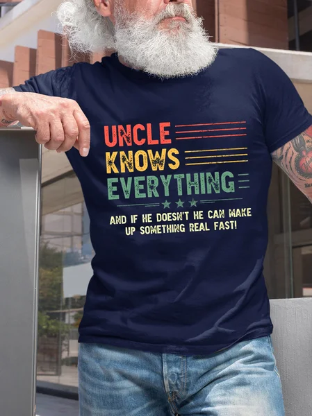 

Uncle Knows Everything Funny Crew Neck T-Shirt, Purplish blue, T-shirts