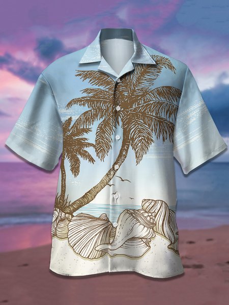 

Men's Coconut Tree Graphic Print Short Sleeve Shirt, Blue, Men's Floral shirt