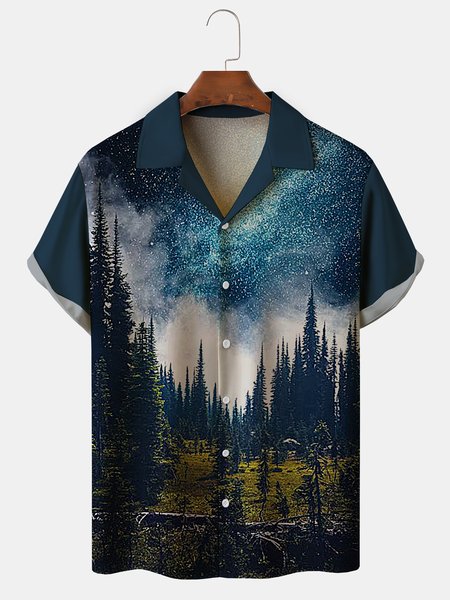 

Men's Botanical Floral Print Casual Fabric Lapel Short Sleeve Hawaiian Shirt, Blue, Men's Floral shirt