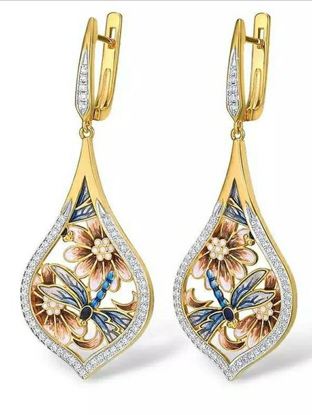 

Women Vintage Dragonfly All Season Metal Wedding Metal Rhinestone Best Sell Dangle Earrings, Golden, Earrings