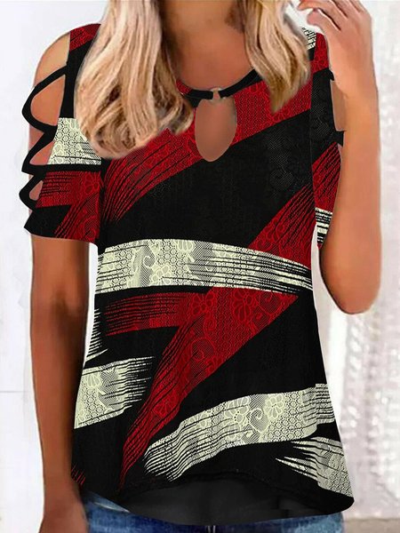 

Geometric Casual Tops, Black, T-Shirts