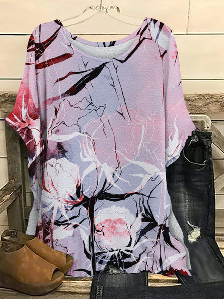 

Floral Crew Neck Batwing Sleeve Tops, Multicolor, Shirts & Blouses