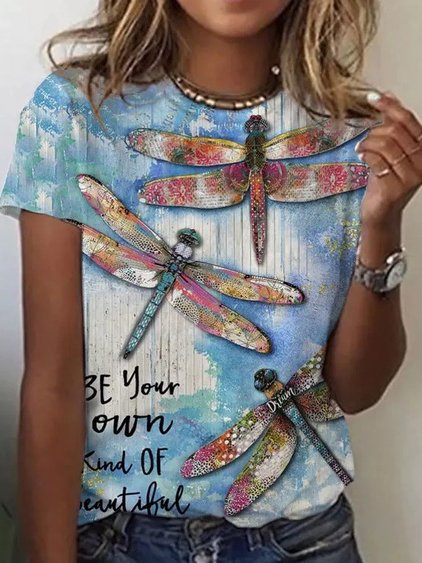 

Dragonfly Crew Neck Short Sleeve T-Shirt, Multicolor, T-Shirts