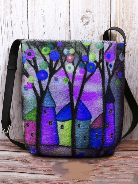 

Women Gradient Pattern Vintage All Season Polyester Zipper Daily Vintage Style Regular Woolen Shoulder Bag, Purple, Bags