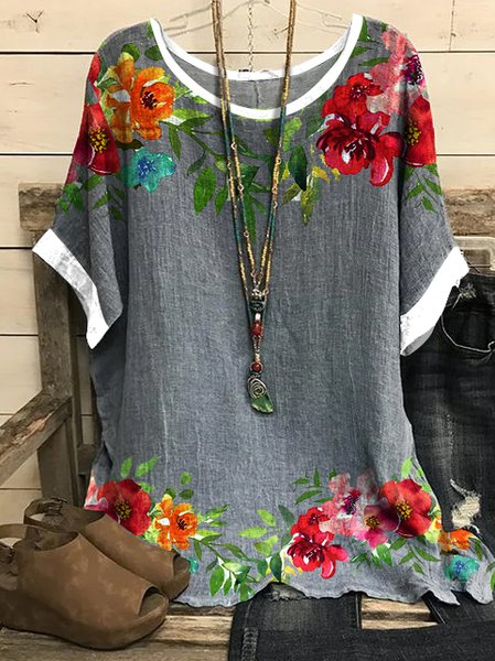 

Casual Crew Neck Fit Tops, Gray, Shirts & Blouses