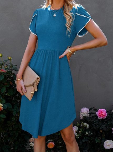 

Plain Fit Crew Neck Dresses, Blue, Dresses