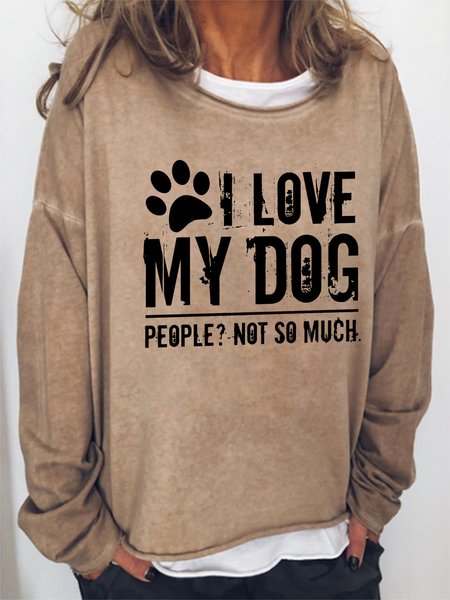 

Women Funny I Love My Dog Animal Loose Crew Neck Sweatshirt, Khaki, Hoodies&Sweatshirts