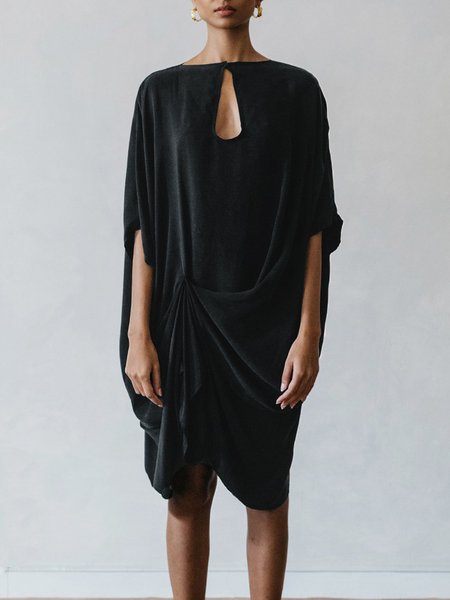

Loosen Plain Simple Daily Mini Dress, Black, Midi Dresses