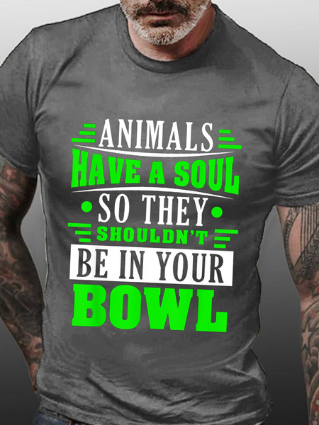 

animal men’s Cotton Casual Text Letters T-Shirt, Gray, T-shirts