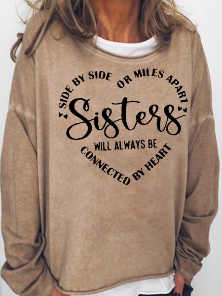 

Womens Funny Sister Letter Casual Sweatshirt, Light brown, Hoodies&Sweatshirts