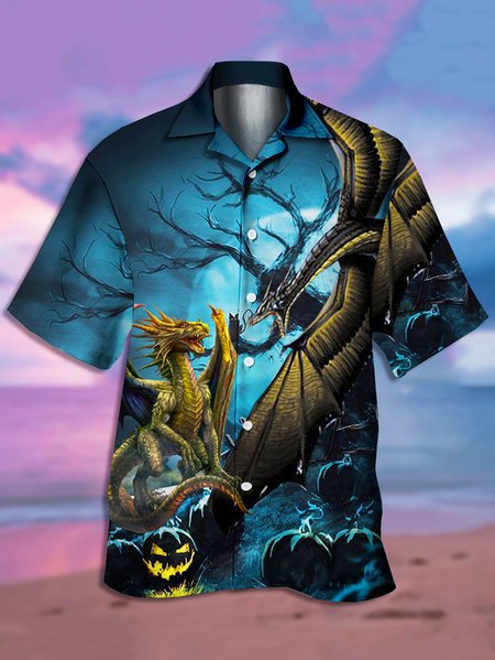 

Men's Animal Print Casual Short Sleeve Hawaiian Shirt, Blue, Men's Floral shirt