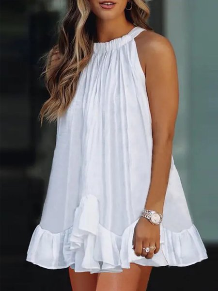 

Casual Plain Sleeveless Loosen Mini Dress, White, Mini Dresses