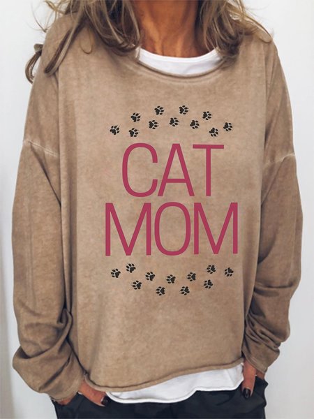 

Lilicloth x Kat8lyst Cat Mom Women's Simple Sweatshirts, Light brown, Hoodies&Sweatshirts