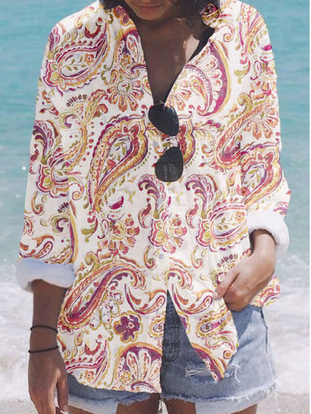 

Floral Casual Loose Shirt Collar Blouse, Multicolor, Blouses & Shirts
