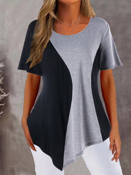 

Color Block Fit Crew Neck T-Shirt, Black-white, Tunics