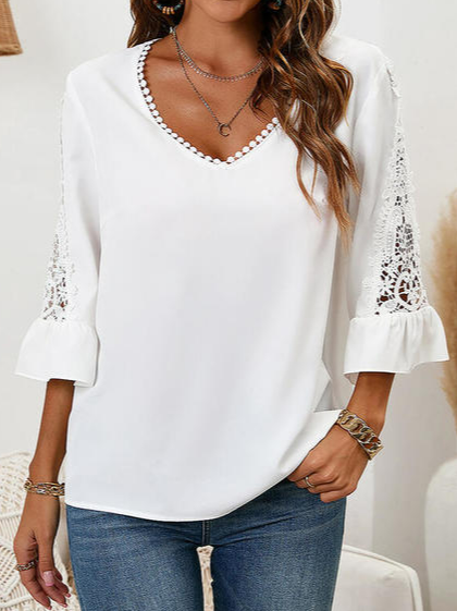 

Plain Casual V Neck Tops, White, Tees & T-shirts