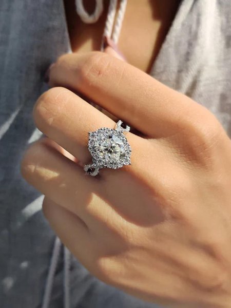 

JFN Super Sparkling Oval Oval Zircon Octopus Ring Wedding Open Rings Elegant Jewelry, Silver, Rings