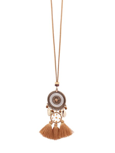 

JFN Dream Catcher Vintage Round Fringe Long Necklace Shell Sweater Chain, Coffee, Necklaces