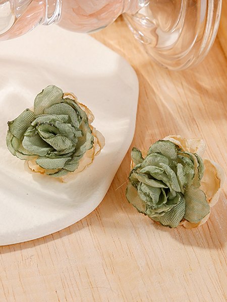 

Ethnic Vintage Lace Flower Rose Hand Woven Earrings, Green, Earrings