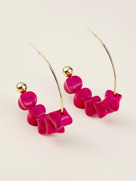 

Ethnic Vintage Handmade Beaded Textured Hoop Earrings, Deep pink, Earrings