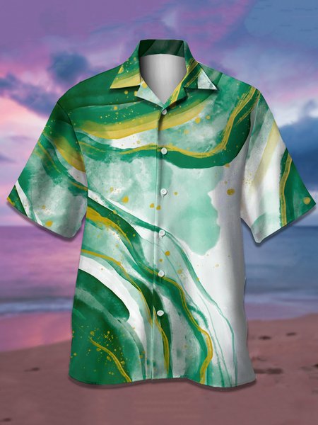 

Men's Textured Graphic Print Short Sleeve Shirt, Green, Men's Floral shirt