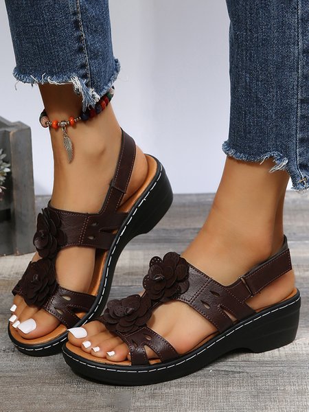 

JFN Vintage Flower Cutout Breathable Comfort Soft Sole Wedge Sandals, Coffee, Sandals & Slippers