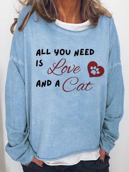 

Lilicloth x Kat8lyst All You Need Is Love And A Cat Women' Sweatshirt, Light blue, Hoodies&Sweatshirts