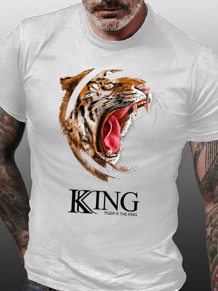 

tiger men’s Casual T-Shirt, White, T-shirts