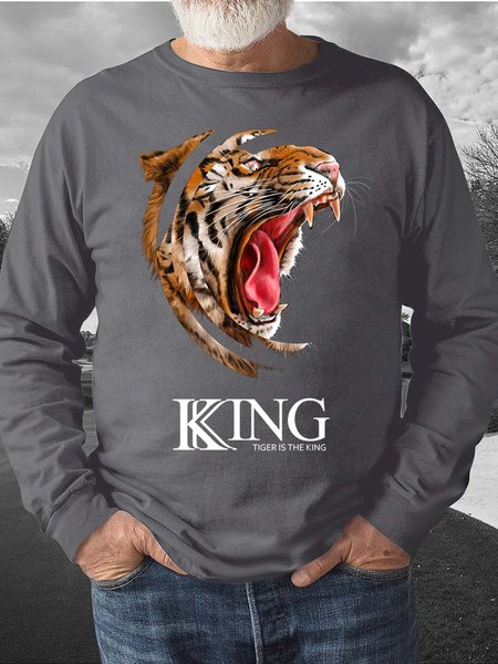 

tiger men’s Casual Text Letters Crew Neck Sweatshirt, Gray, Hoodies&Sweatshirts