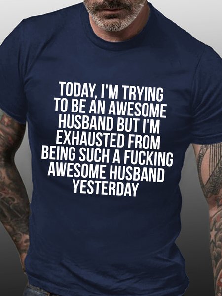 

Awesome Husband Funny Crew Neck T-shirt, Purplish blue, T-shirts