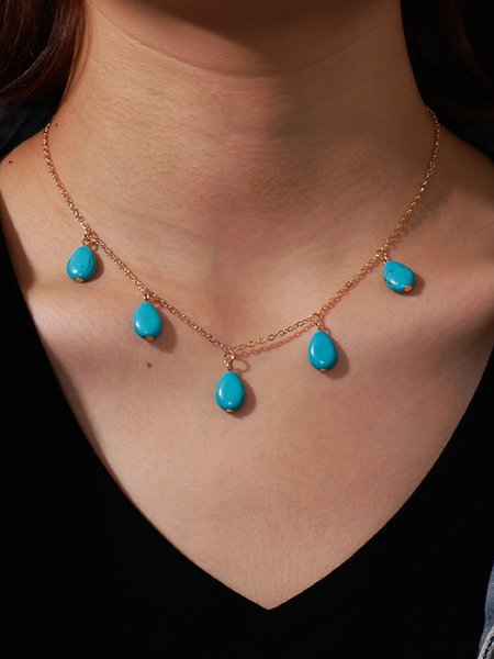 

JFN Bohemian Handmade Turquoise Water Drop Pendant, Golden, Necklaces