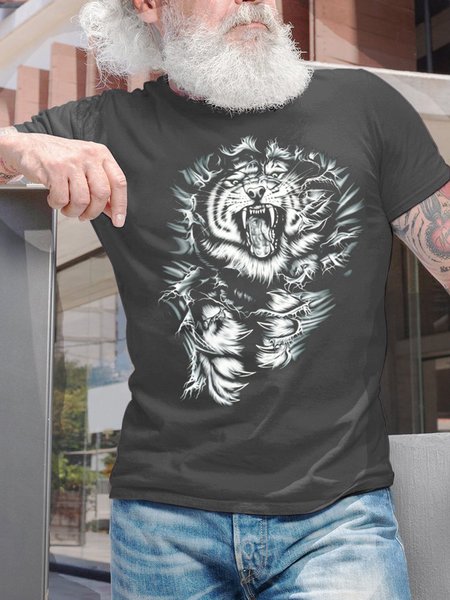 

Tiger Men's Crew Neck Cotton Casual T-Shirt, Deep gray, T-shirts
