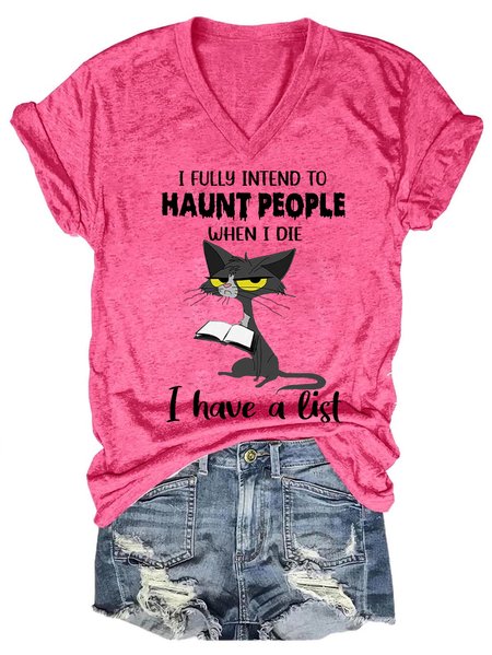 

Women Funny Cat I Fully İntend To Haunt People When I Die Loose Simple T-Shirt, Pink, T-shirts