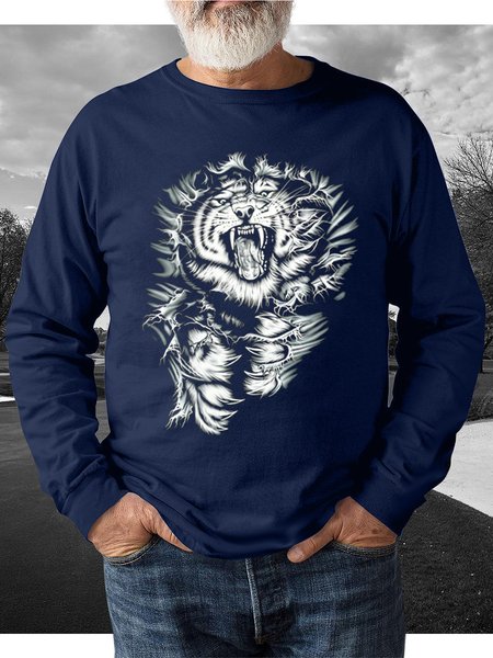 

Tiger Men's Fit Crew Neck Sweatshirt, Blue, Hoodies&Sweatshirts