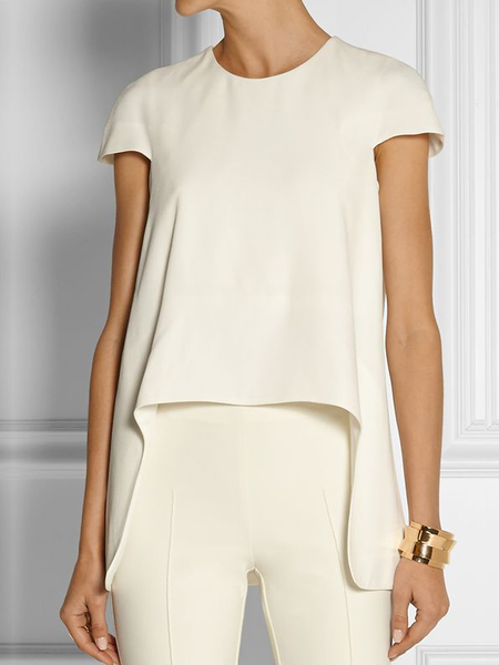

Summer A-Line No Short sleeve Elasticity Plain Urban Daily Tops, White, Tops