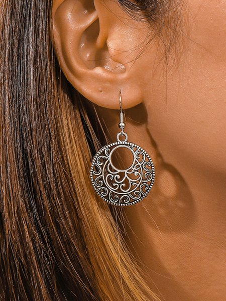 

JFN Boho Openwork Ethnic Pattern Earrings Vintage Jewelry, Silver, Earrings