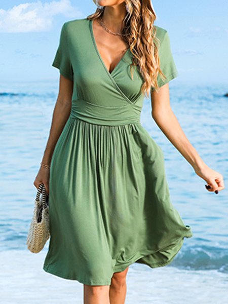 

V Neck Elegant Cross Dresses, Green, Dresses