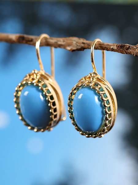 

Vintage Geometric Blue Gem Turquoise Earrings Elegant Jewelry, Earrings