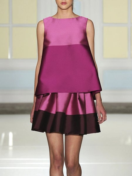 

Crew Neck Simple Two Piece Sleeveless Set, Rose red, Dress&Skirts Set