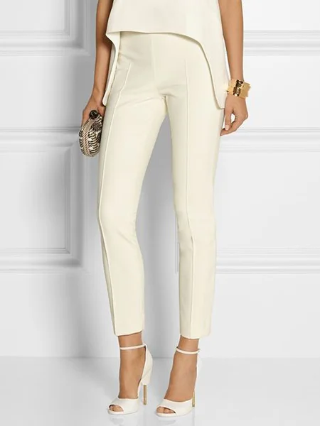 

Summer H-Line Plain Fit Fashion Slim Taper Daily Pants, White, Cropped Pants