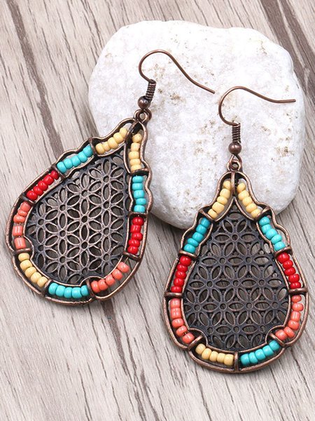 

Vintage Ethnic Openwork Beaded Earrings, As picture, Earrings