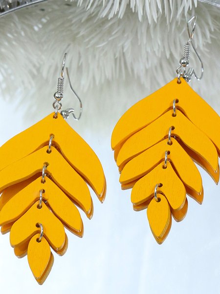 

Vintage Wood Fringe Leaf Earrings, Yellow, Earrings