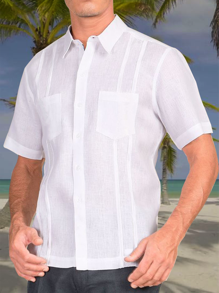 

Cotton Linen Style American Casual Basic Versatile Geometric Striped Guayabella Linen Shirt, As picture, Men's basic shirt