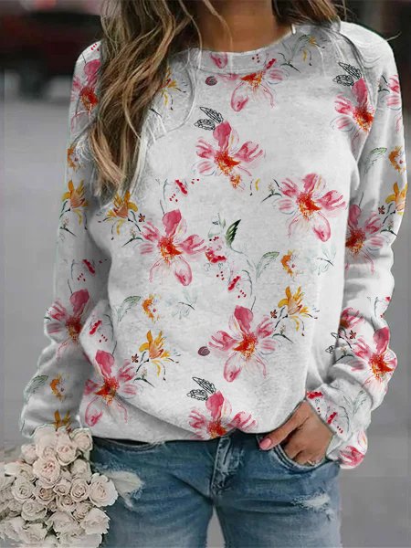 

Crew Neck Floral Casual Sweatshirts, Pink, Sweatshirts & Hoodies
