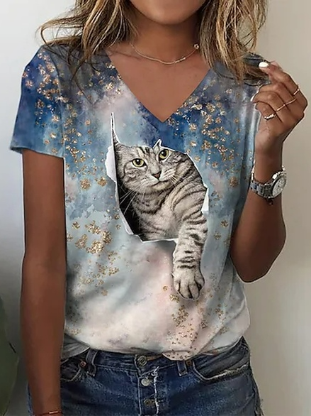 

Cotton-Blend Animal Casual T-Shirt, Multicolor, T-Shirts