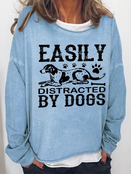 

Women Funny Easily Distracted By Dog Simple Loose Crew Neck Sweatshirts, Light blue, Hoodies&Sweatshirts